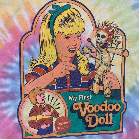 Steven Rhodes my first voo doo doll funny tie dye hippie style rainbow T-Shirt - Picture 2 of 4